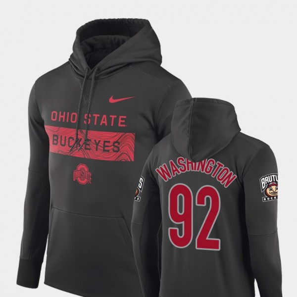 Ohio State Buckeyes Adolphus Washington Men's #92 Performance Sideline Seismic Anthracite College Football Hoodie 2404OFYV4